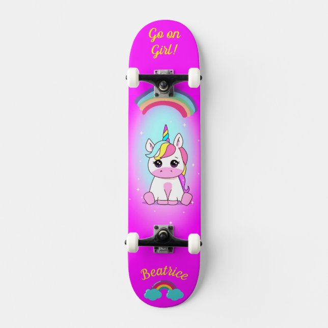 Unicorn on skateboard with personalised captions (Front)