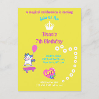 Unicorn on skateboard with personalised captions postcard