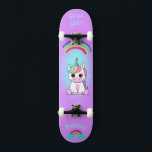 Unicorn on skateboard with personalized captions<br><div class="desc">Unicorn on skateboard with personalized captions Unicorn Personalized Skateboard CLICK on PERSONALIZE TEMPLATE OPTION AND ENTER the NAME. you can also custom other caption. Cool skateboard designed with vivid colors and for the background and a funky unicorn riding a skateboard. This Skateboard makes a great gift idea for a unicorn...</div>