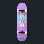 Unicorn on skateboard with personalized captions<br><div class="desc">Unicorn on skateboard with personalized captions Unicorn Personalized Skateboard CLICK on PERSONALIZE TEMPLATE OPTION AND ENTER the NAME. you can also custom other caption. Cool skateboard designed with vivid colors and for the background and a funky unicorn riding a skateboard. This Skateboard makes a great gift idea for a unicorn...</div>