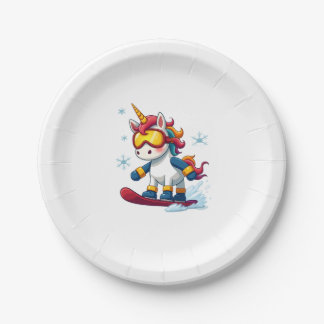 Unicorn on Snowboard - Funny Ski and Wintersports  Paper Plate