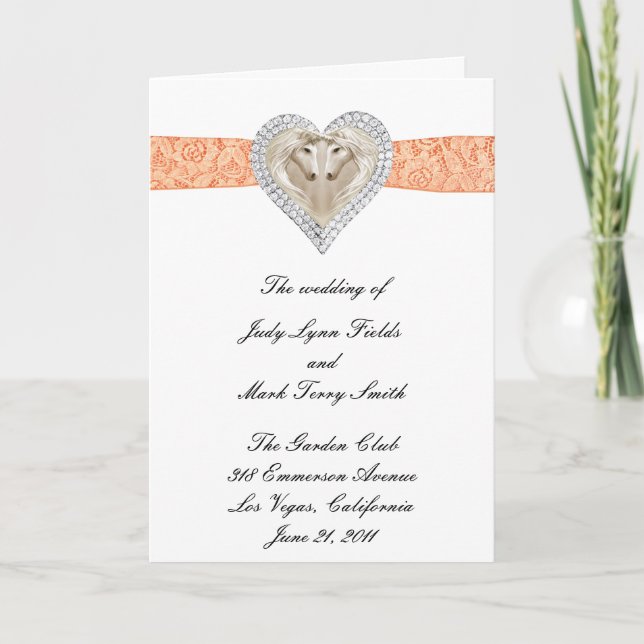Unicorn Orange Lace Wedding Program Card (Front)