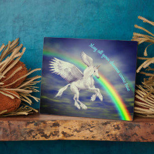 Unicorn Over Rainbow Dreams Inspirational Plaque