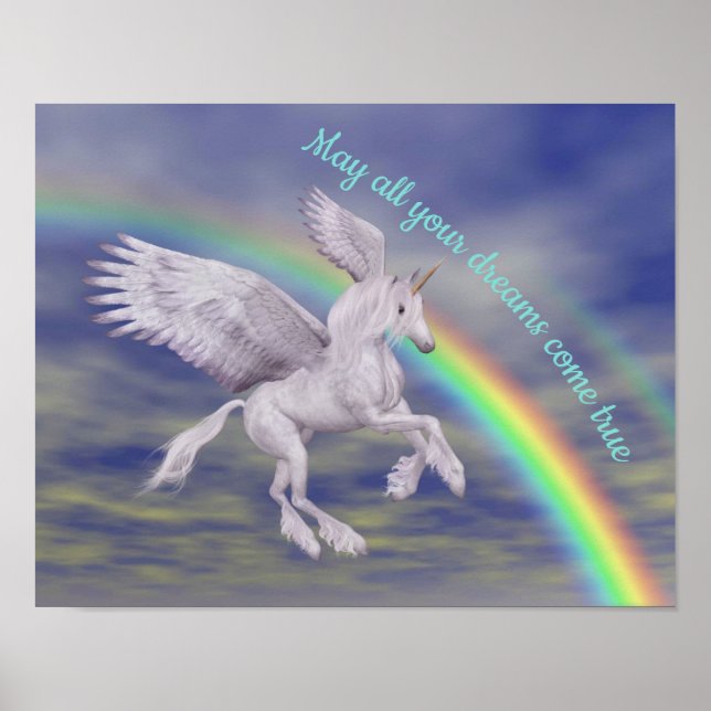 Unicorn Over Rainbow Dreams Inspirational Poster (Front)