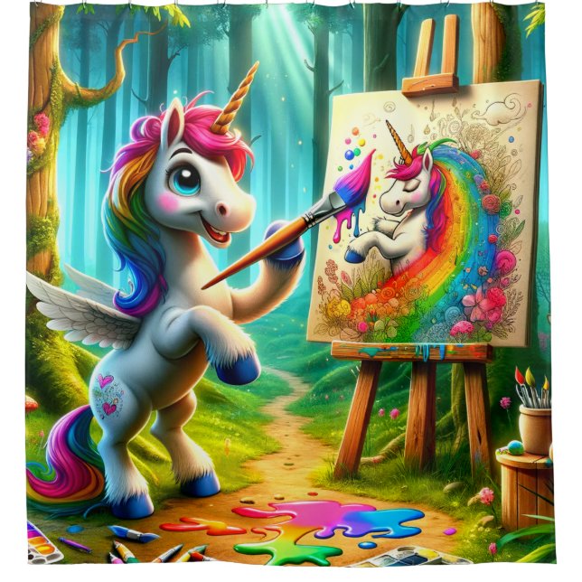 Unicorn Painter Shower Curtain (Front)
