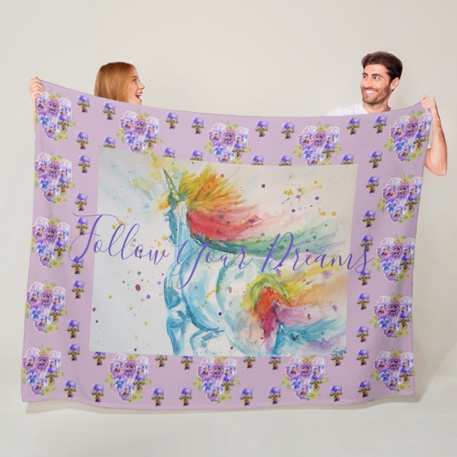 Unicorn Painting Dreams Purple art Fleece Blanket (In Situ)