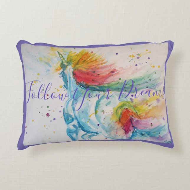 Unicorn Painting Follow Your Dreams Accent Cushion (Front)