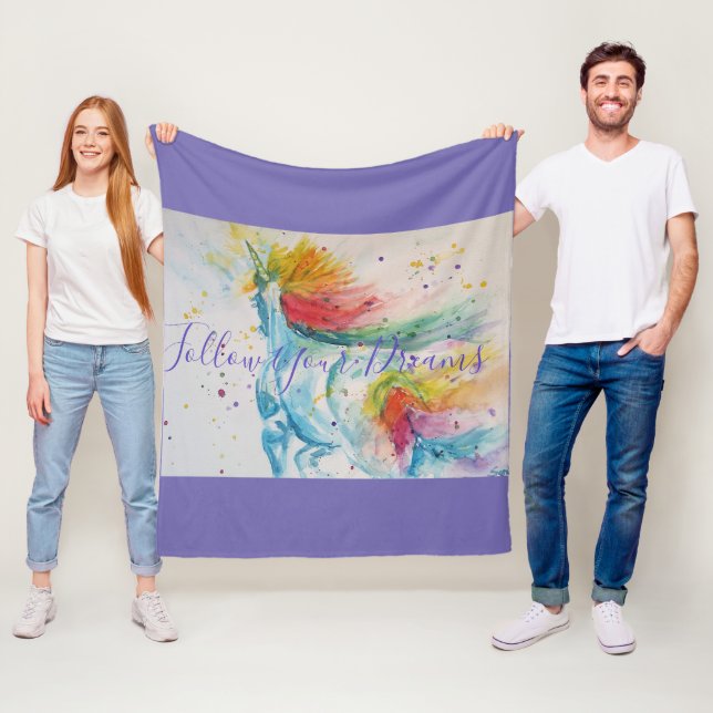 Unicorn Painting Follow Your Dreams Fleece Blanket (In Situ)