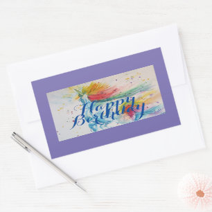 Unicorn Painting Happy Birthday Watercolour Art Re Rectangular Sticker