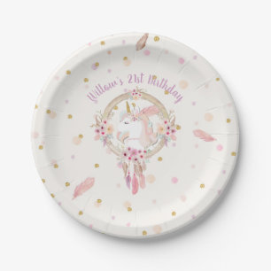 Unicorn Paper Plates Birthday Party Personalised