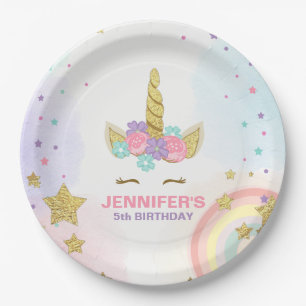 Unicorn Paper Plates Pink Gold Magical Birthday