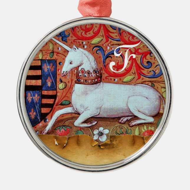 UNICORN PARCHMENT MONOGRAM METAL TREE DECORATION (Front)