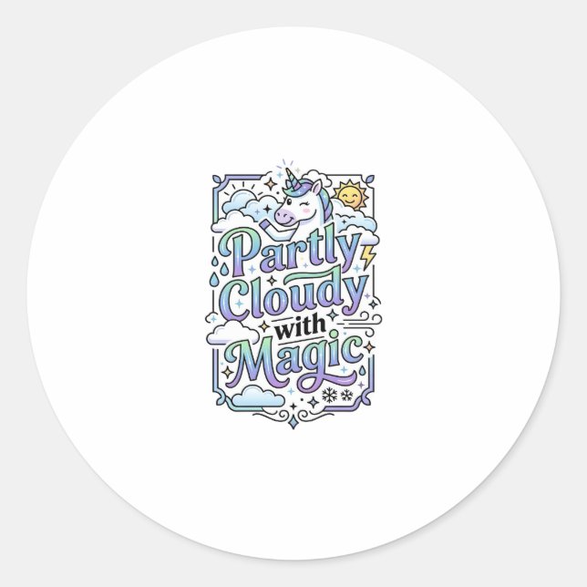 Unicorn Partly Cloudy with Magic Commercial Vector Classic Round Sticker (Front)