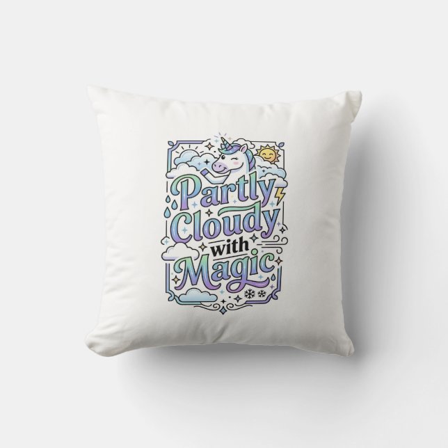 Unicorn Partly Cloudy with Magic Commercial Vector Cushion (Front)