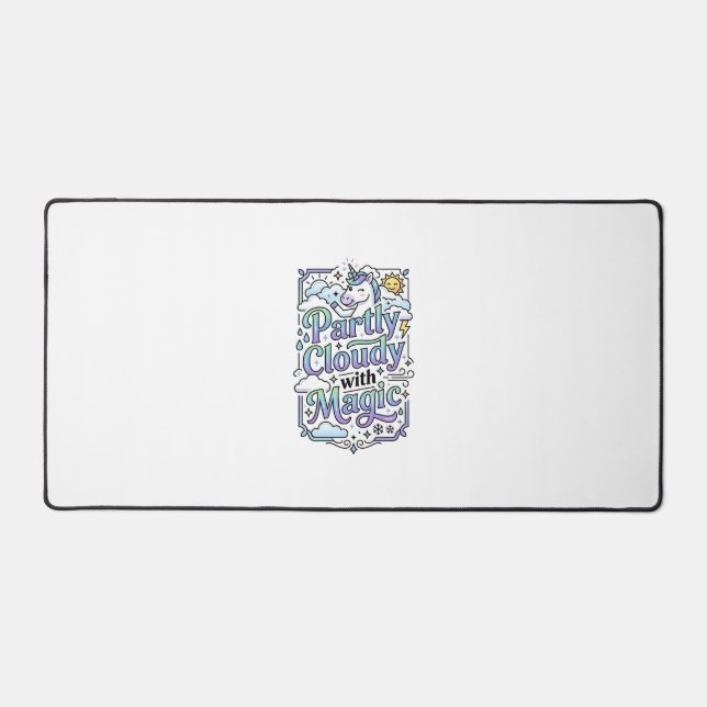 Unicorn Partly Cloudy with Magic Commercial Vector Desk Mat (Front)