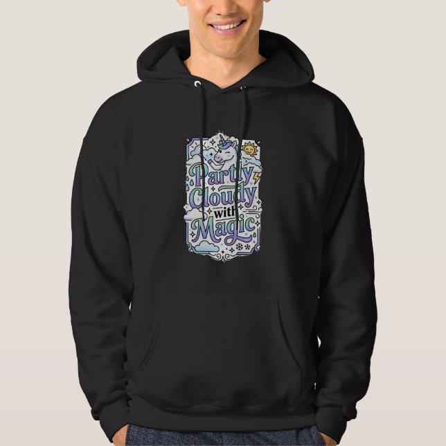 Unicorn Partly Cloudy with Magic Commercial Vector Hoodie (Front)