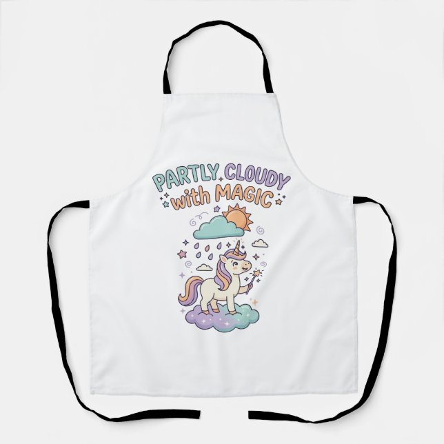 Unicorn Partly Cloudy with Magic Trendy T-Shirt De Apron (Front)