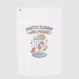 Unicorn Partly Cloudy with Magic Trendy T-Shirt De Golf Towel