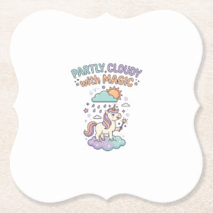 Unicorn Partly Cloudy with Magic Trendy T-Shirt De Paper Coaster