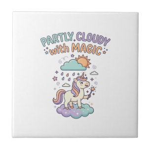 Unicorn Partly Cloudy with Magic Trendy T-Shirt De Tile