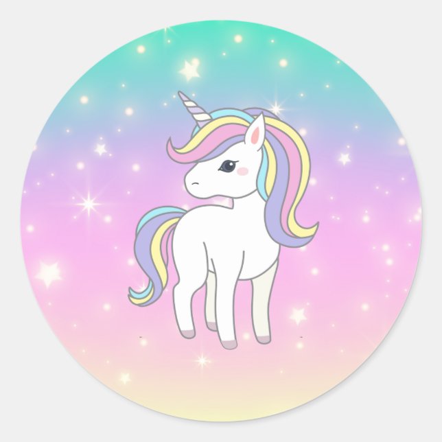 Unicorn Party Collection! Classic Round Sticker (Front)