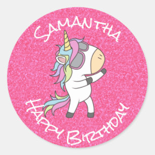 Unicorn Party Glitter Pastle Pink Classic Round Sticker