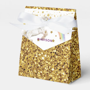 Unicorn Party Gold Glitter Personalised Favour Box