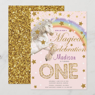 Unicorn Party Magical First Birthday Illustration Invitation