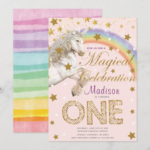 Unicorn Party Magical First Birthday Illustration Invitation