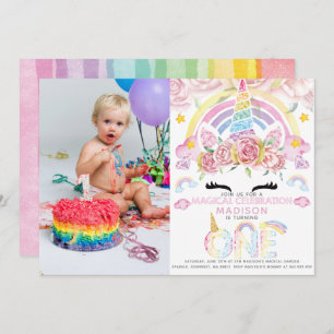 Unicorn Party Magical First Birthday Photo Invitation
