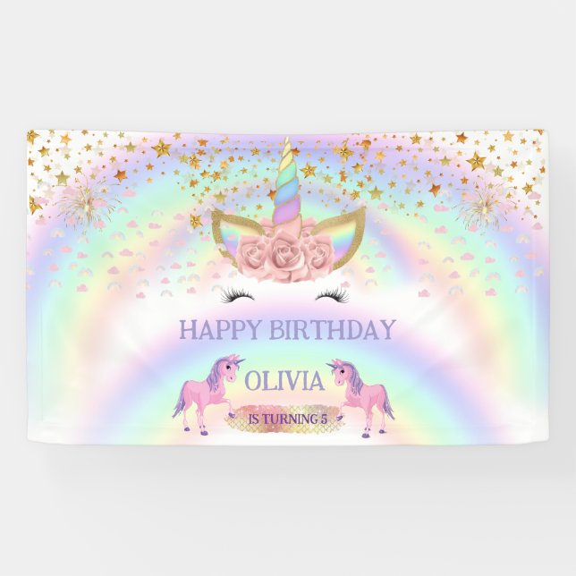 Unicorn party Rainbow 1st Birthday whimsical girl Banner (Horizontal)