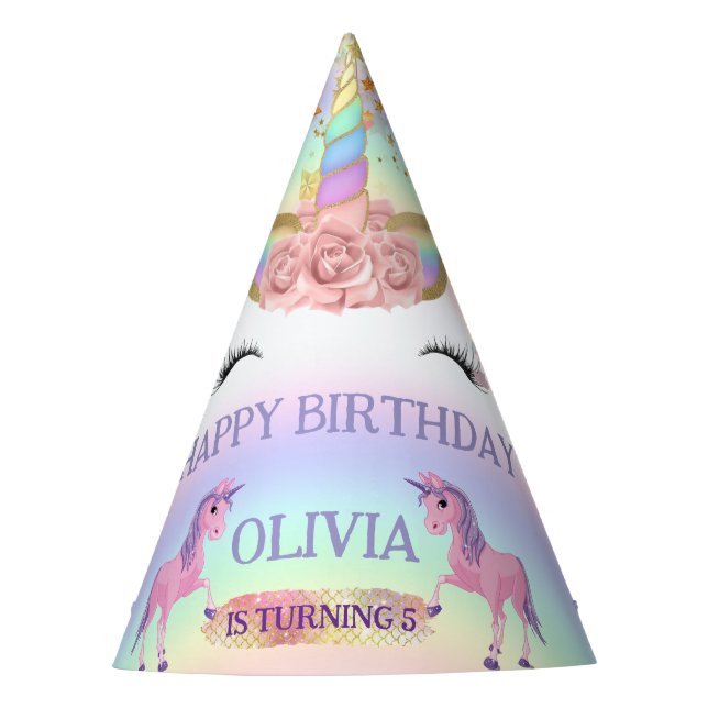 Unicorn party Rainbow 1st Birthday whimsical girl Hat (Front)