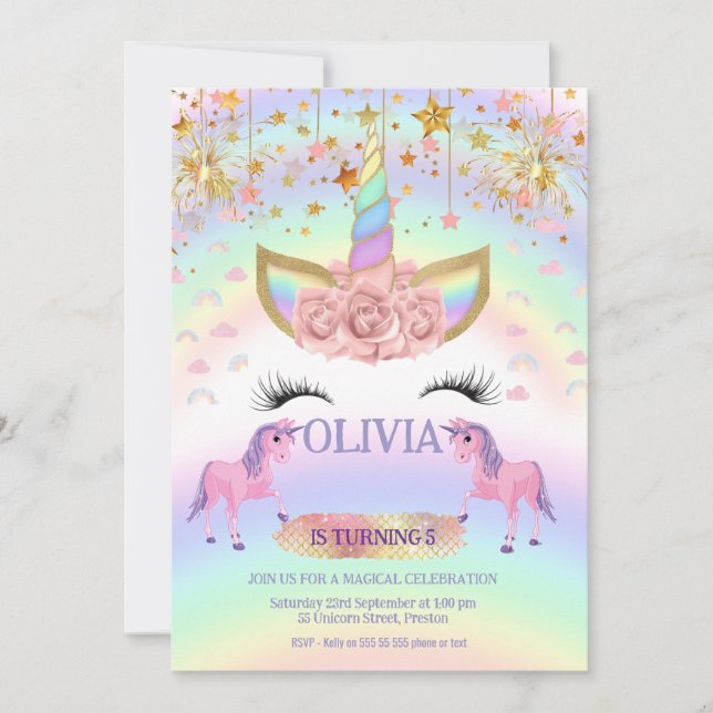 Unicorn party Rainbow 1st Birthday whimsical girl Invitation (Front)