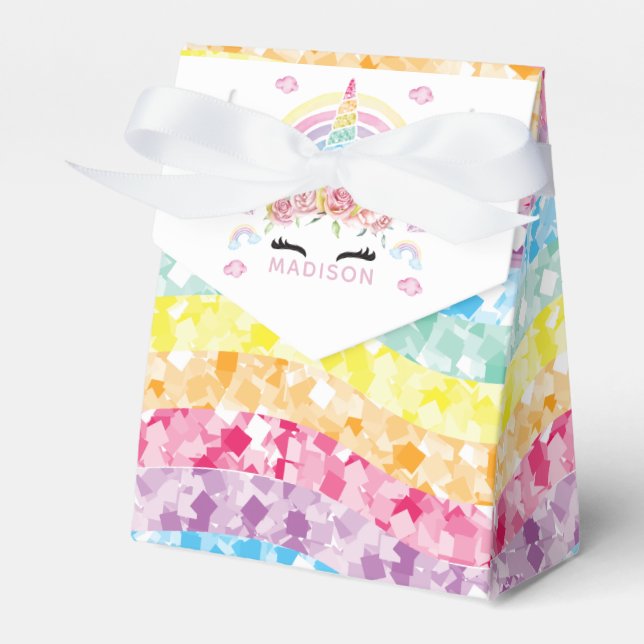 Unicorn Party Rainbow Glitter Personalised Favour Box (Front Side)