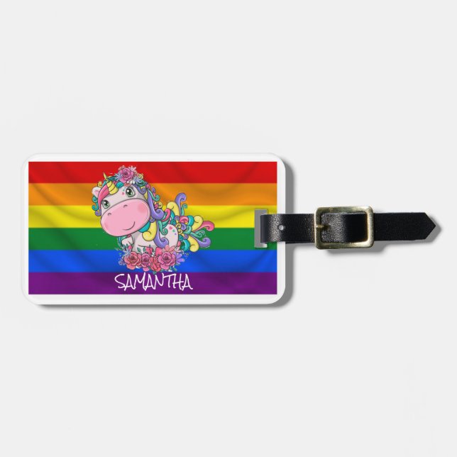 Unicorn Party Rainbow  Luggage Tag (Front Horizontal)