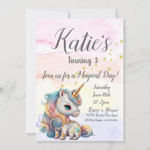 Unicorn Party, Unicorn 3rd Birthday            Invitation