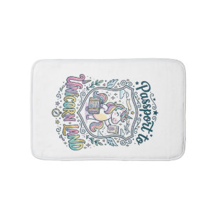 Unicorn Passport to Unicorn Land White Background  Bath Mat