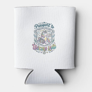 Unicorn Passport to Unicorn Land White Background  Can Cooler