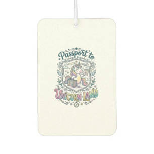Unicorn Passport to Unicorn Land White Background  Car Air Freshener