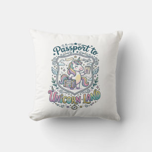 Unicorn Passport to Unicorn Land White Background Cushion