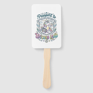 Unicorn Passport to Unicorn Land White Background Hand Fan