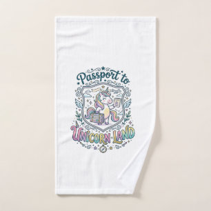 Unicorn Passport to Unicorn Land White Background Hand Towel