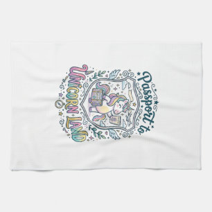 Unicorn Passport to Unicorn Land White Background  Tea Towel