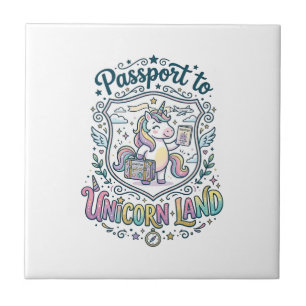 Unicorn Passport to Unicorn Land White Background Tile