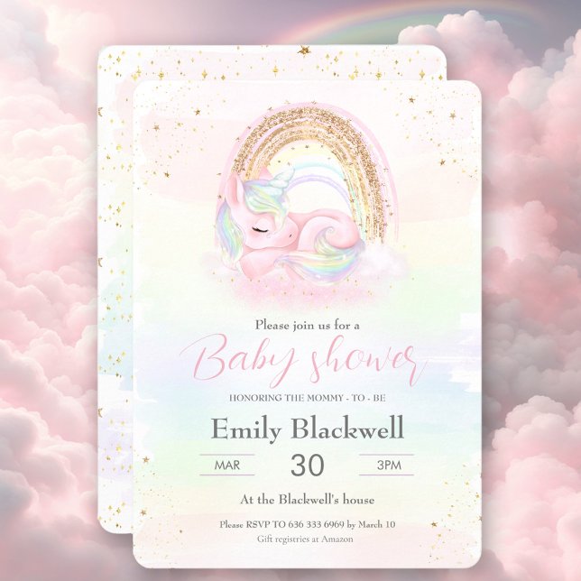 Unicorn Pastel Girl Baby Shower Invitation (Unicorn Pastel Girl Baby Shower Invitation)
