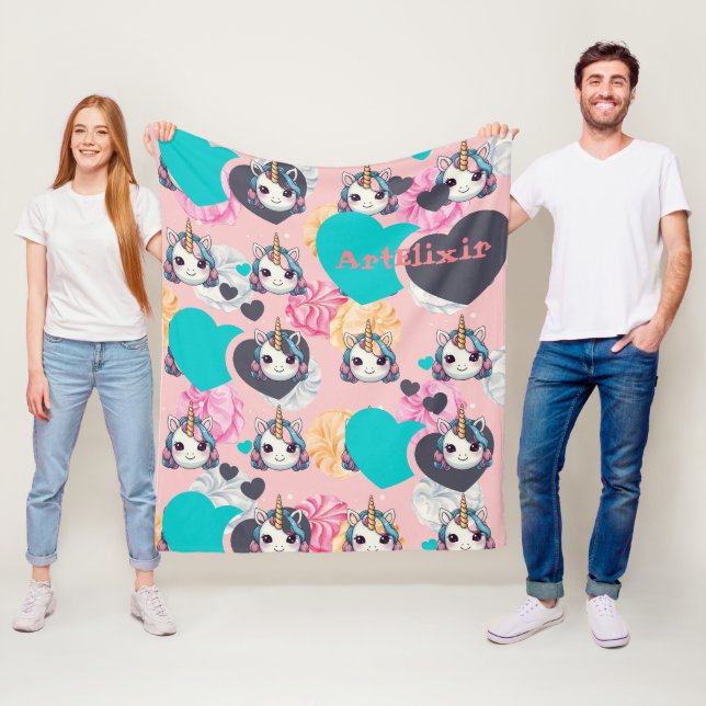 Unicorn Pastel Heart Print  Fleece Blanket (In Situ)
