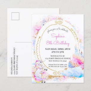 Unicorn Pastel Princess Birthday Party Invitation  Postcard