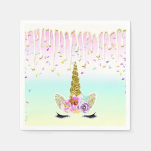 Unicorn Pastel Rainbow Frosting Drip Birthday Napkin