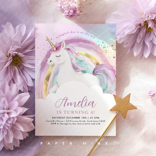 Unicorn Pastel Rainbow Girls Birthday Invitation