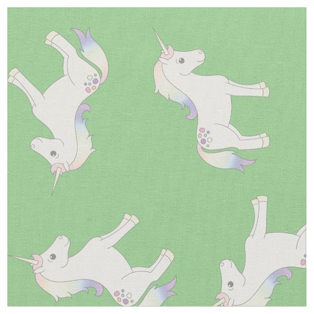Unicorn Pastel Rainbow Green Fabric (Close Up)